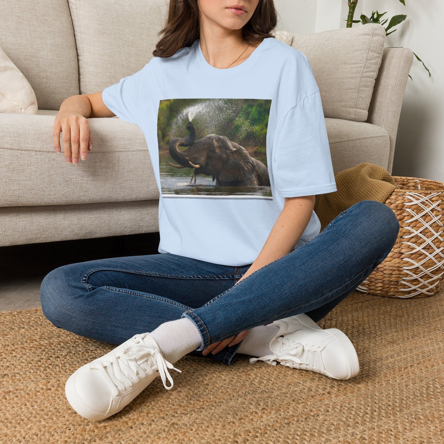 Elephant Splash T-Shirt — Playful Wildlife Graphic Tee