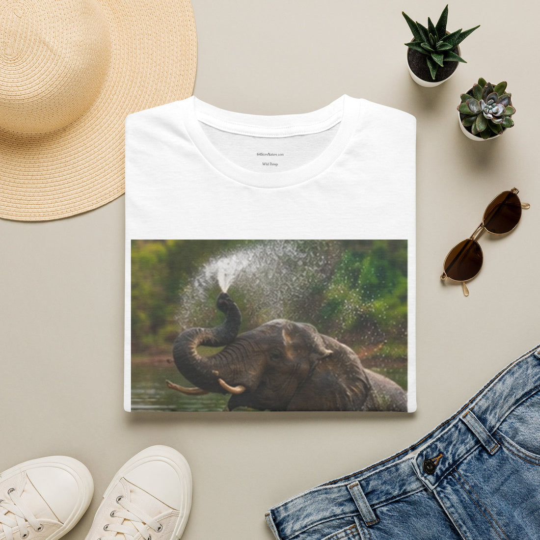 Elephant Splash T-Shirt — Playful Wildlife Graphic Tee